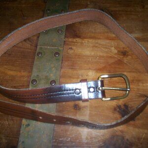 Cowhide Leather Belt Womens Striped Style 2410 size 34 Used Gold Big Buckle worn